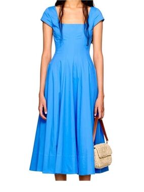 STAUD Azure Square-Neck Midi Dress
